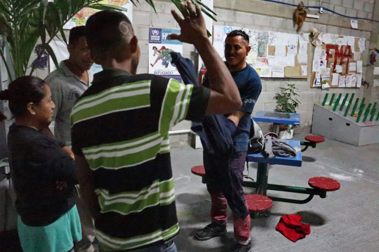 GUADALAJARA, MEXICO   07/13/2017  Mario, a migrant from Honduras who has been staying in the FM4 Paso Libre in Guadalajara, says goodbye to some friends he made at the shelter before leaving the shelter with a small group of Honduran men to continue on the journey to the U.S. border. After leaving FM4 at night, the men walked along the railroad tracks to a position where they can jump on board La Bestia, the moving freight train known as The Beast. 

According to the Migration Policy Institute (MPI), a half a million Central American immigrants ride atop La Bestia during their long and perilous journey through Mexico to the U.S. The migrants often must latch onto the moving freights, which run along multiple lines, carry products north for export, and must ride atop the moving trains, facing physical dangers that range from amputation to death if they fall or are pushed. Beyond the dangers of the trains themselves, Central American migrants are subject to extortion and violence at the hands of the gangs and organized-crime groups that control the routes north.



The migrant shelter provides a clean and safe place for migrants to rest, wash and eat, while volunteers from non-governmental organizations offer clean clothes, medical attention, and free legal and psychological counseling. 

M4 Paso Libre was started by a group of students in 2007 and opened its first kitchen and day shelter in 2010. The nonprofit is a member of the Office of the United Nations High Commissioner for Refugees (UNHCR), assists approximately 8,000 migrants each year, and relies on regular donations and hundreds of volunteers to support the migrants who pass through.