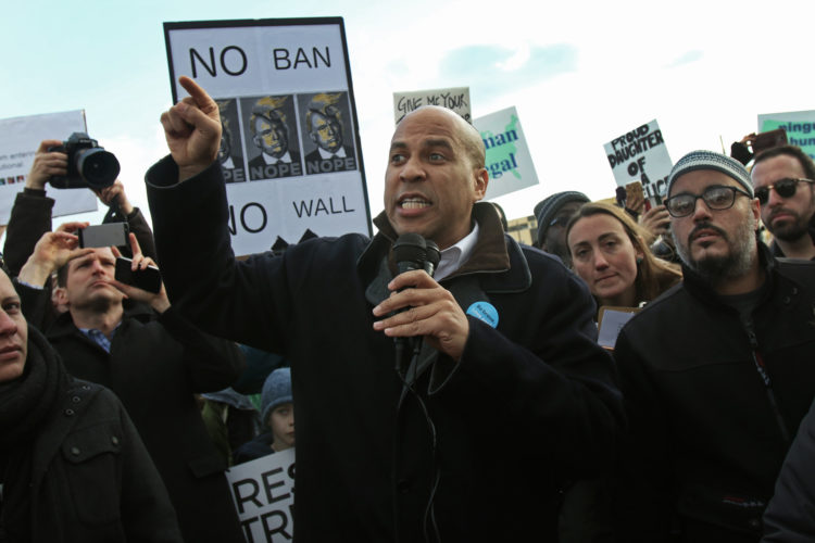 ELIZABETH, NJ  01-29-2016   MARCH AND RALLY IN SUPPORT OF IMMIGRANTS & REFUGEES: Se. Cory Booker spoke to the crowd and then joined in a march in support of immigrants and refugees at a rally today in Elizabeth outside the Homeland Security Detention Center. There were about 1,500-2,000 protesters at the rally and march.

-photo by Thomas E. Franklin tomefran@gmail.com 
Phone: 201-669-2075c