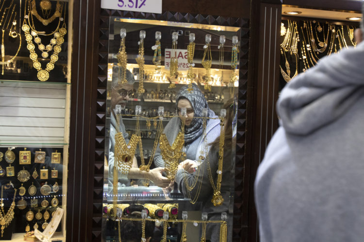 04-17-19 PATERSON, NJ:  A woman shops for jewelry inside Nouri Brothers Shopping Center is a longtime popular store on Main Street in South Paterson that sells a wide array of prepared foods, baked goods, groceries, jewelry, and imported products from the Middle East and Turkey.