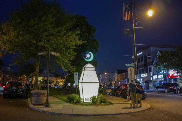 05-04-19 PATERSON, NJ:  The Ramadan Mubarak lantern is illuminated at the South Paterson Park on Main Street to usher in the holy month of Ramadan. The lantern, called a fanous in Arabic, wishing the city’s large Muslim community a happy Ramadan.6th Ward Paterson Councilman Al Abdellaziz, who helped start the tradition four years ago, said, "We want this to become a destination, "it's like the Muslim Rockefeller Center Christmas tree."